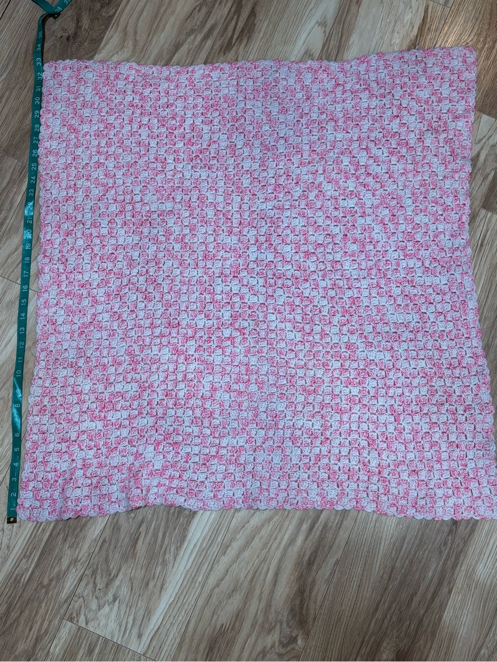 Hand Crocheted C2C 33X33 Pink/White Baby Blanket